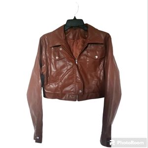Brown Crop Moto Jacket